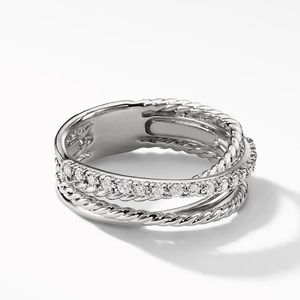 David Yurman Sterling Crossover Pavé Diamond Ring